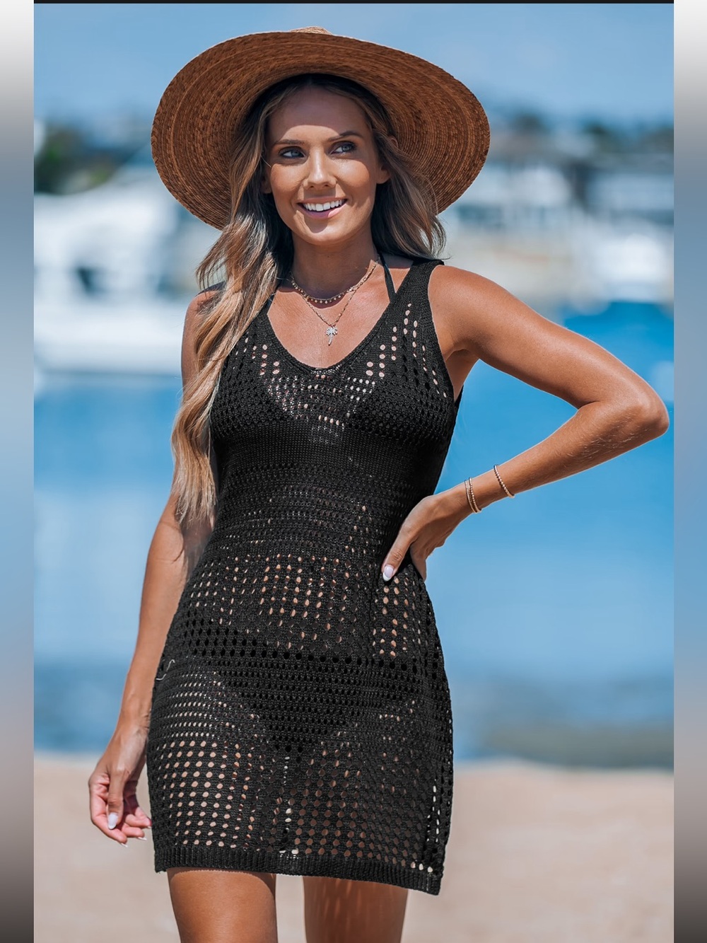 Women's Black Crochet Beach Cover-Up Dress